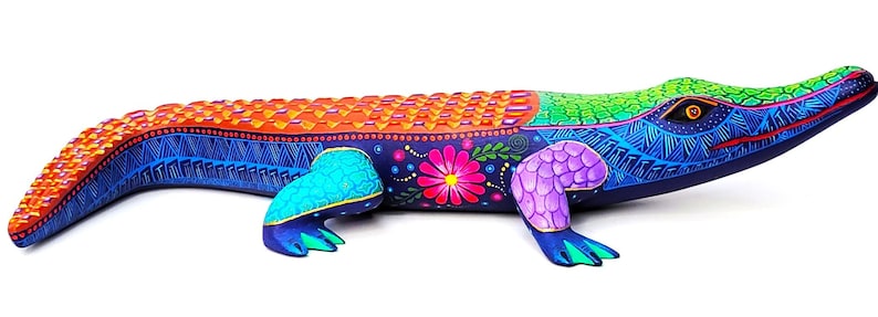 Alebrije Crocodile hand carved and hand painted sculpture with artist signature from Oaxaca, MX item CDJ30003 image 2