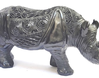 Regal Power: Barro Negro Rhino handcrafted of natural black clay from Oaxaca, MX.  item # GTL10021