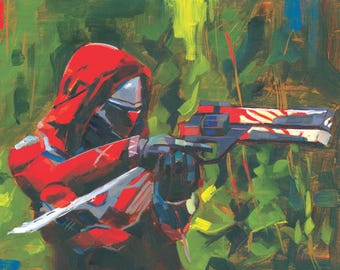 Destiny 2 Hunter Oil Painting: Handmade Gamer Art on Birch