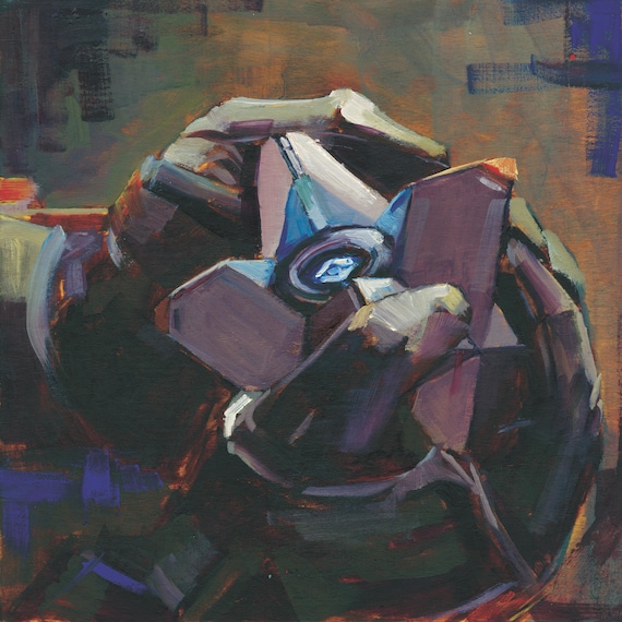Destiny 2 Ghost Oil Painting on Birch: Handcrafted Gamer Art (12x12)