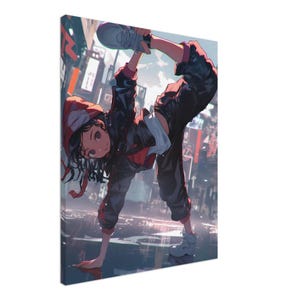 Street Dance Vibes: Anime Canvas Print - Urban Breakdance Scene