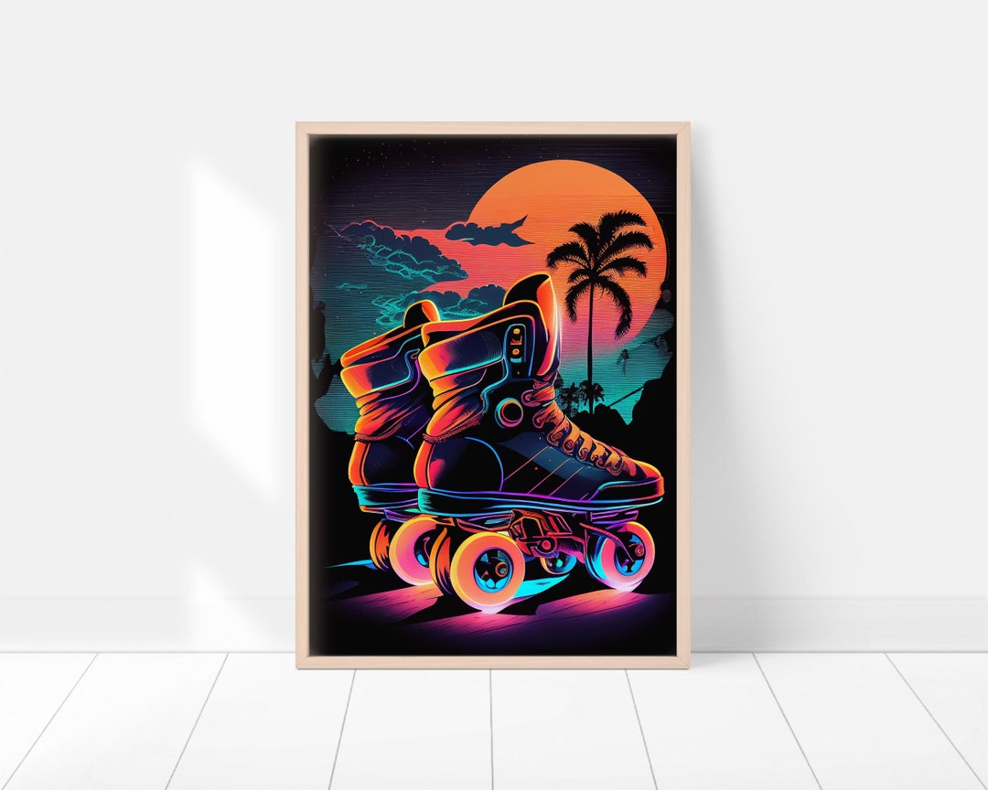 Retro Rollerblades Wall Art, Inline Skates Print, 80s Synthwave Decor