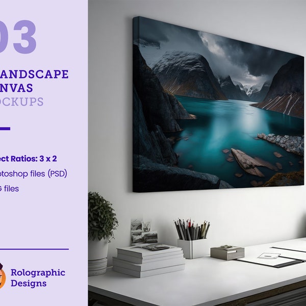 2 Professional Landscape Canvas 2x3 Mockups 03 - Realistic Templates for Displaying Artwork - Artists, Designers, Photographers - PSD/JPG