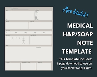 Sjabloon medische student/resident H&P/SOAP *meer details* voor klinische geneeskunde