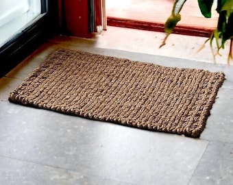 Tapis en jute et fibre de coco tissé à la main : tapis bouclé intérieur/extérieur (40 x 70 cm)