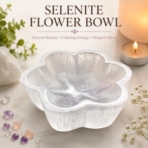 10cm Selenite Flower Bowl Crystal Charging Bowl, Crystal Holder, Meditation Decor, Reiki Gift