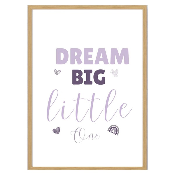 Let Your Imagination, Dream Big, Little One, Kids poster, Imagination print, printable poster, kids printable, Girl Boy, Purple poster