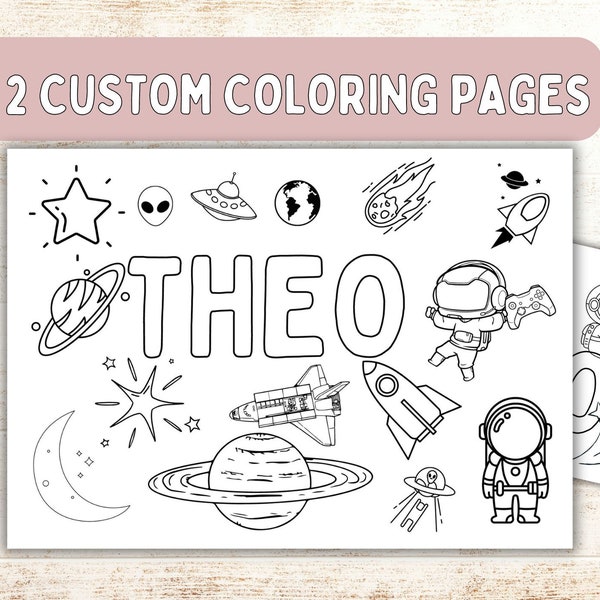 2 Custom Coloring Pages Cute Space Theme Name Coloring Page