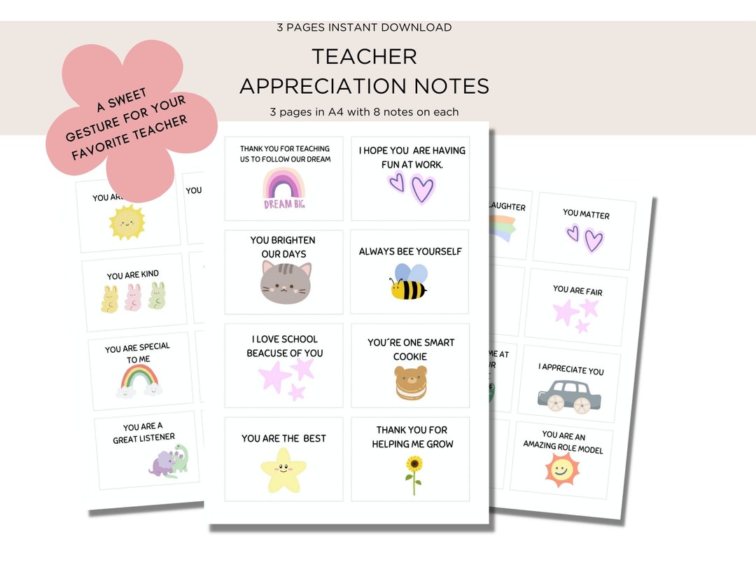 Teacher Appreciation Notes Teacher Note Note for Teacher - Etsy