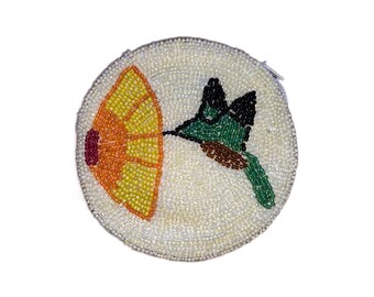 Beaded Coin Purse - Humming Bird with Yellow Flower