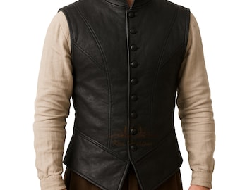 Handmade Men’s Black Leather Renaissance Vest | Vintage Style Black Medieval Leather Vest | Genuine Leather Vest | Gifts For Him | Gifts