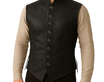 Handmade Men's Black Medieval Leather Vest | Genuine Leather Vest | Renaissance Outfit | Medieval Cosplay Gifts | Gifts For Him | Gifts