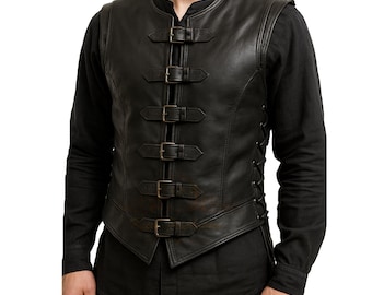 Handmade Men's Black Medieval Genuine Leather Vest | Renaissance Leather Vest | Renaissance Costume Vest | Medieval Gifts | Gifts For Him