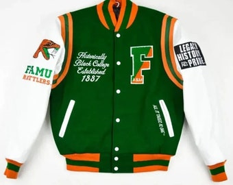 Florida A&M State University Embroidery Varsity Jacket Handmade | Men's Wool Green Varsity Jacket | Gifts For Boyfriend | College Jacket