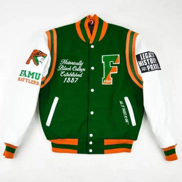 Florida A & M State Universität Stickerei Varsity Jacke Handgemacht | Herren Wollgrün Varsity Jacke | Geschenke für Freund | College Jacke