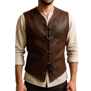 Handmade Men&#39;s Brown Medieval Leather Vest | Vintage Style Renaissance Leather Vest | Genuine Leather Vest | Renaissance Costume | Gifts