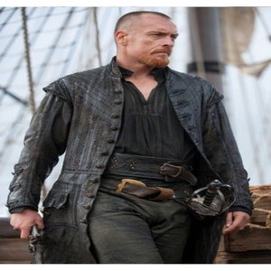 Black Sails Season 3 Pirate Captain Flint Real Leather & Synthetic Leather Mens Trench Coat Handmade