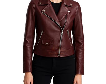 Handmade Women's Burgundy Leather Blazer Jacket | Genuine Leather Jacket | Burgundy Leather Jacket |  Gifts For Her | Gifts