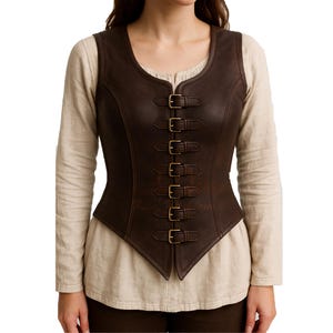 Handmade Women&#39;s Brown Genuine Leather Medieval Vest | Renaissance Costume Vest | Leather Vest | Festival Costume | Gifts For Her | Gifts