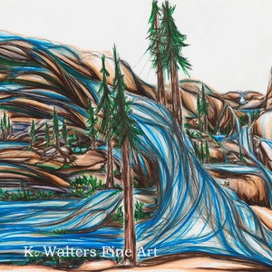 Print of Rocky Mountain National Park Waterfall Marker Drawing