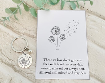 Memorial Keyring Gift: Dandelion Bereavement Keepsake + Card , Loss Loved ones, Remembrance , In memory Gifts