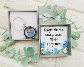 Forget Me Not Real Dry  Flower Locket Keyring: Memorial Gift , In loving Memory Gifts