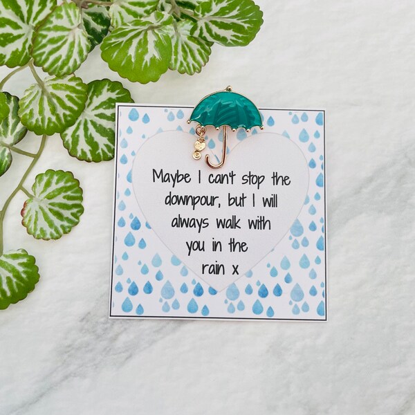 Thinking of You Sympathy Hug Comfort Present, Sympathy Present, Umbrella pin badge brooch Friendship Gift