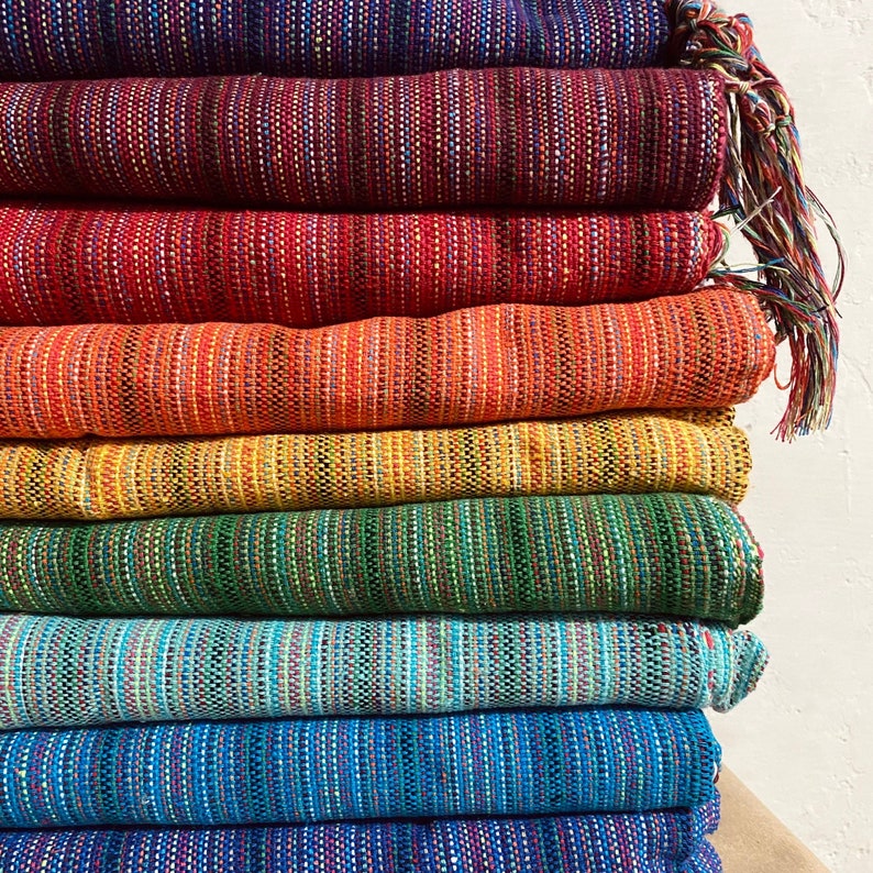Rebozo mexicain Rayita colorida base et franges colorées 100 % coton fait main à Oaxaca image 1
