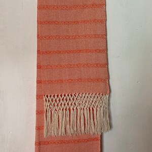 Rebozo mexicain Linea de nochebuena base et franges blanches 100 % coton fait main à Oaxaca image 4