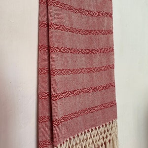 Rebozo mexicano Línea de nochebuena base y flecos blancos 100% algodón hecho a mano en Oaxaca imagen 8