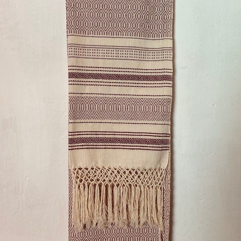 Mexican rebozo Palmita 100% cotton handmade in Oaxaca WHITE base and fringe patterns ALL OVER the rebozo image 2