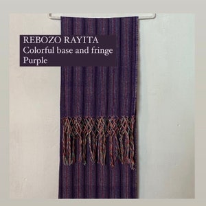 Mexican rebozo Rayita colorida colorful base and fringe 100% cotton handmade in Oaxaca zdjęcie 7