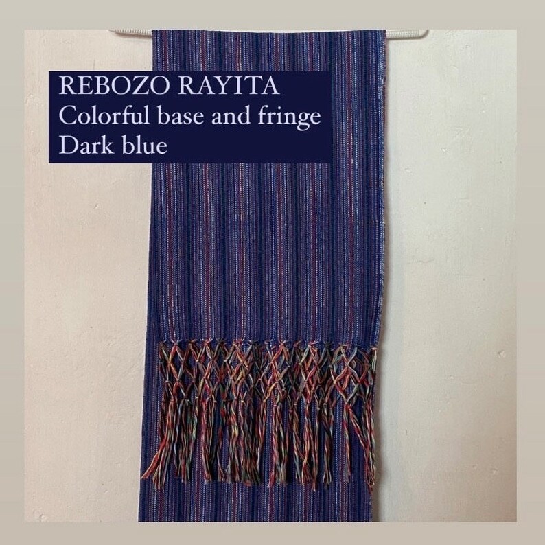 Mexican rebozo Rayita colorida colorful base and fringe 100% cotton handmade in Oaxaca image 8