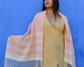 W MAGAZYNIE • Meksykański rebozo PALMITA • 100% bawełny • ręcznie robiony w Oaxaca • wzory na całym rebozo