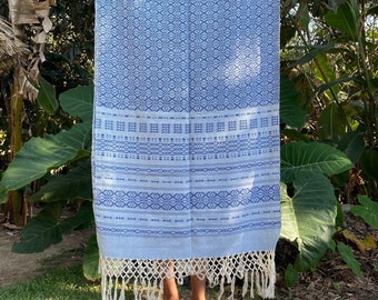 Rebozo mexicain Flor de nochebuena • combinaison de DEUX couleurs • 100 % coton • fait main à Oaxaca • motifs sur toute la surface du rebozo