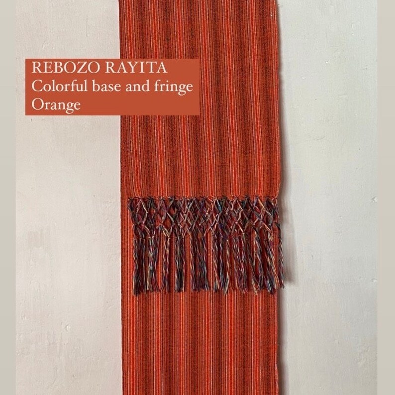 Mexican rebozo Rayita colorida colorful base and fringe 100% cotton handmade in Oaxaca zdjęcie 10