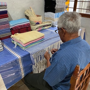 Tupido rebozo mexicain Base et franges BLANCS 100 % coton fait main à Oaxaca image 5