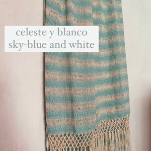 Mexican rebozo Calado thinner and lighter 100% cotton handmade in Oaxaca WHITE base and fringe zdjęcie 6