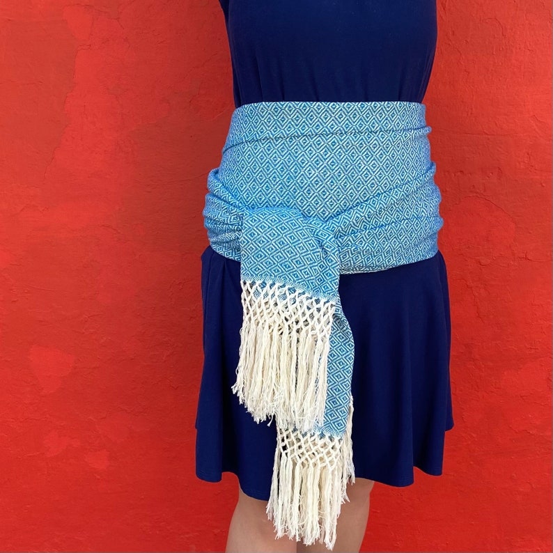 Rebozo mexicano Tupido Base y fleco BLANCO 100% algodón hecho a mano en Oaxaca imagen 4