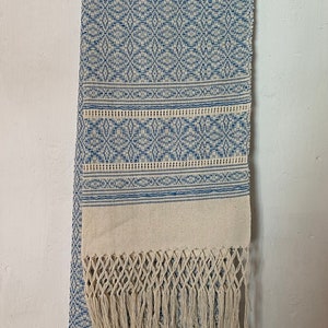 Mexican rebozo Flor de nochebuena 100% cotton handmade in Oaxaca WHITE base and fringe image 3