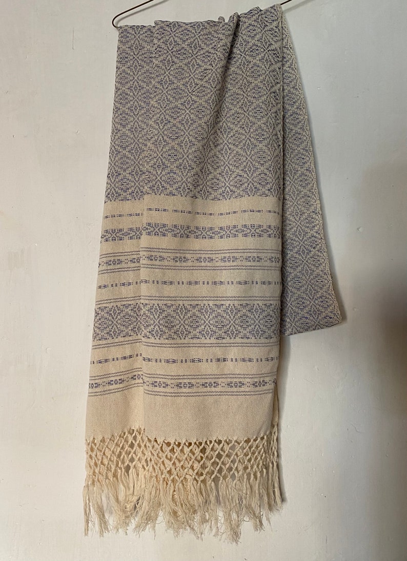 Mexican rebozo Flor de nochebuena 100% cotton handmade in Oaxaca WHITE base and fringe image 5