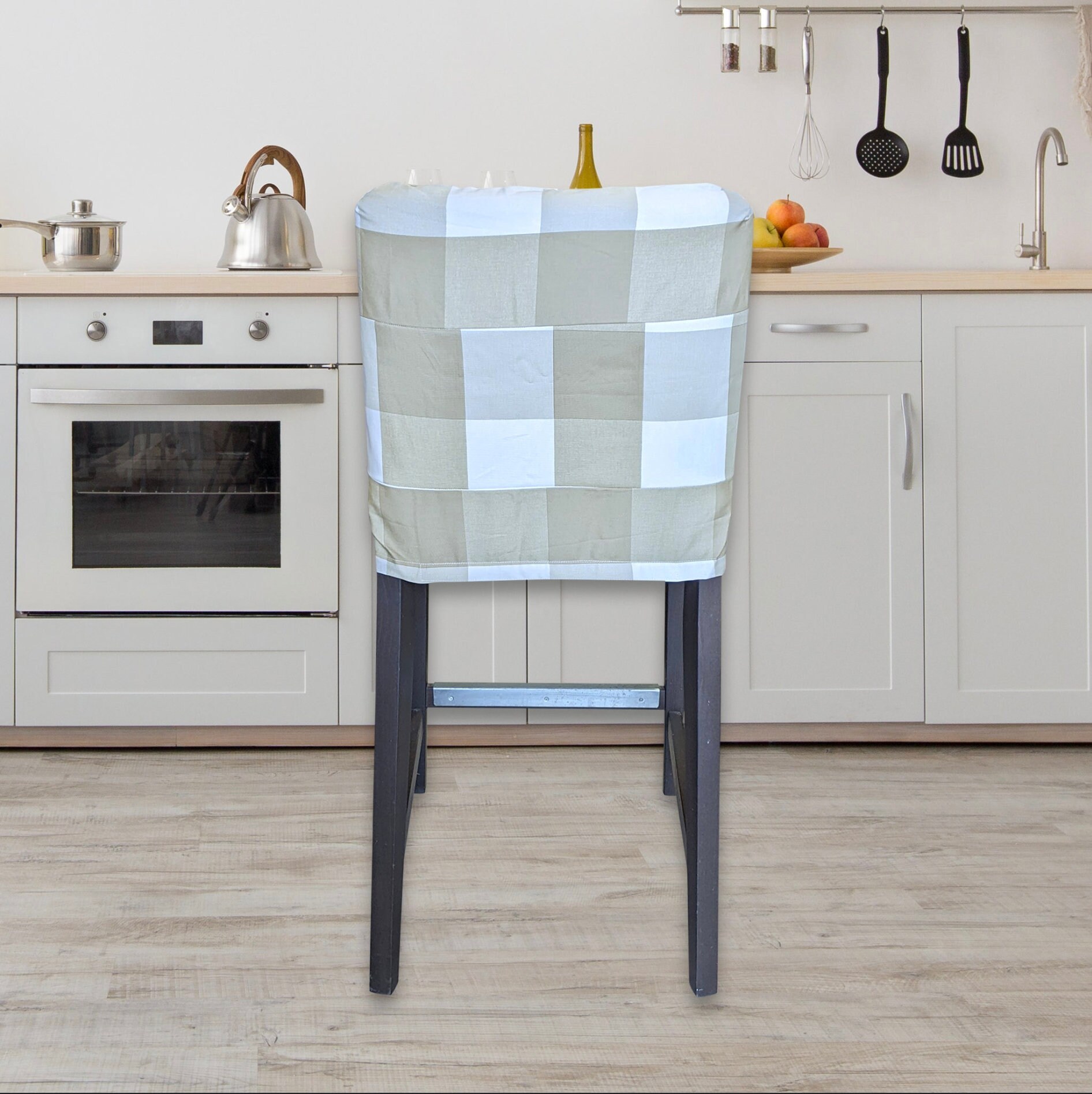 IKEA HENRIKSDAL Bar Stool Chair Cover Patchwork Beige Check Etsy