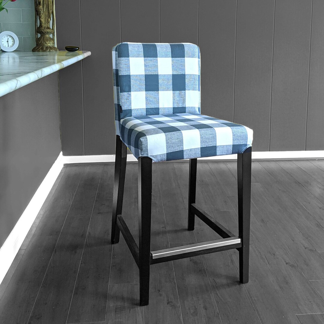 IKEA HENRIKSDAL Bar Stool Chair Cover Blue Check UK/ Etsy