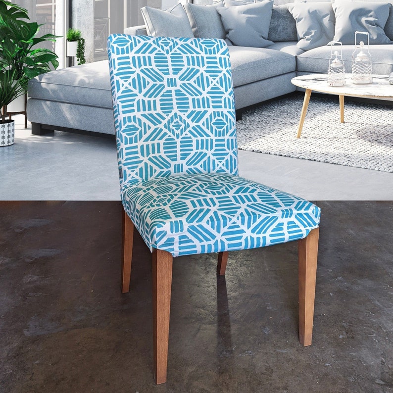 IKEA Henriksdal Dining Chair Cover Patterned Turquoise Blue Etsy