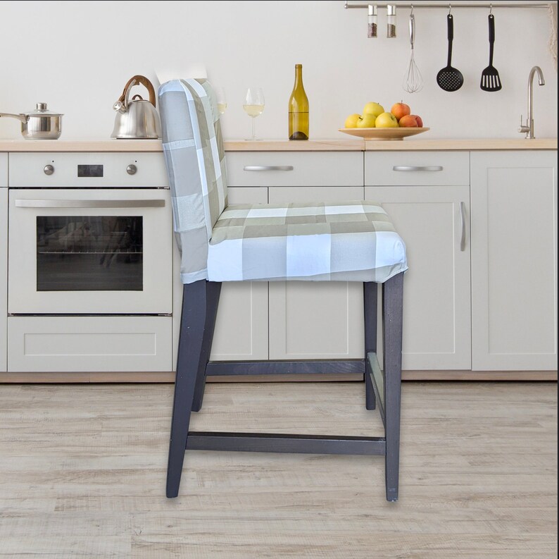 IKEA HENRIKSDAL Bar Stool Chair Cover Patchwork Beige Check Etsy