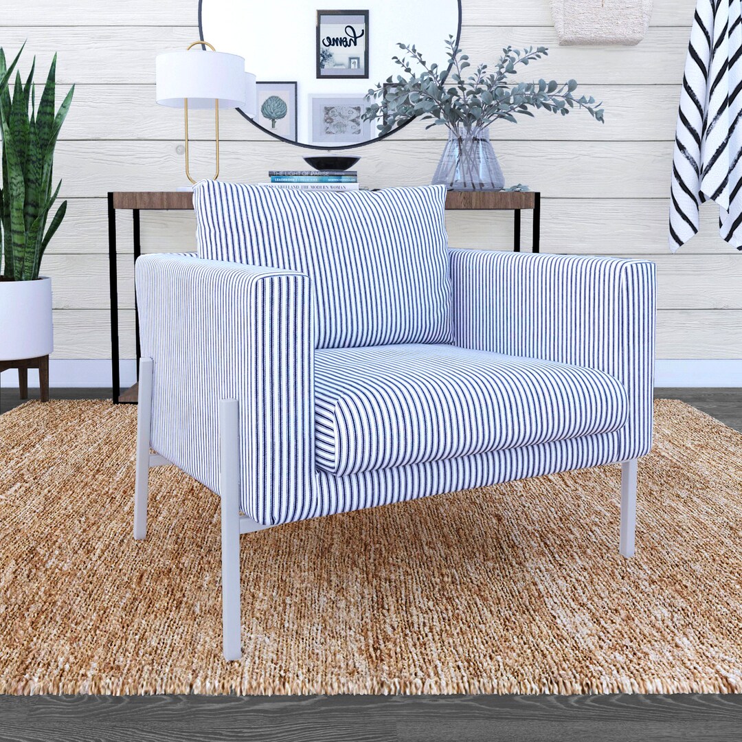IKEA KOARP Armchair Cover Farmhouse Ticking Stripe Navy Blue Etsy