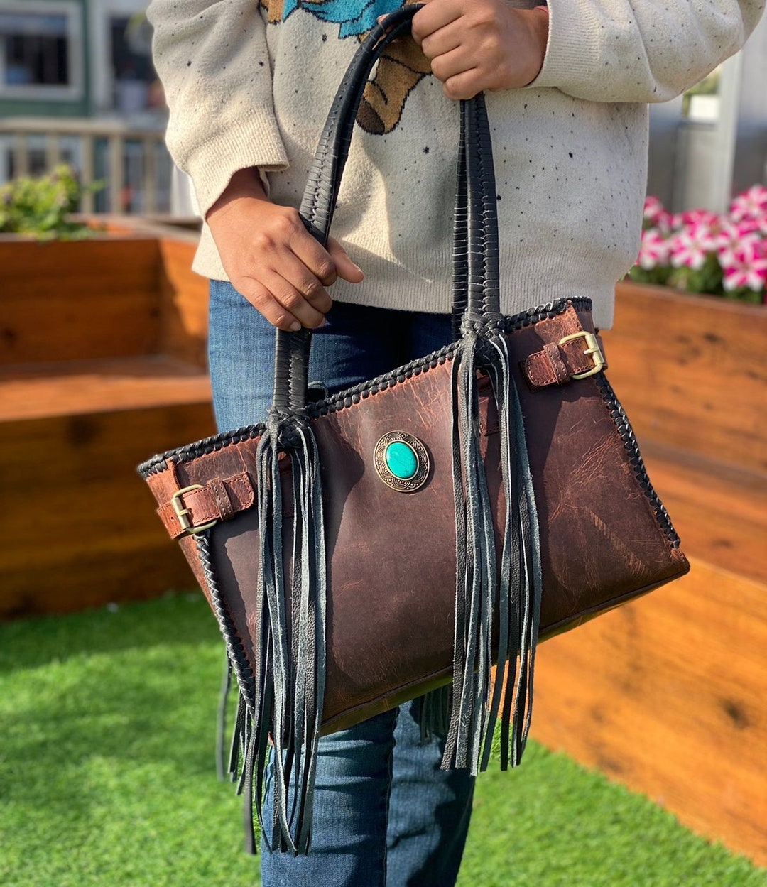 Top Handle Cowhide Purse