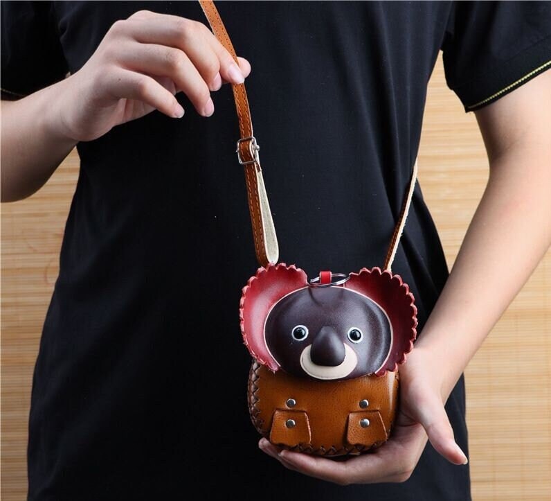Koala Bear Leather Sling Bag Small Leather Koala Crossbody Bag Koala