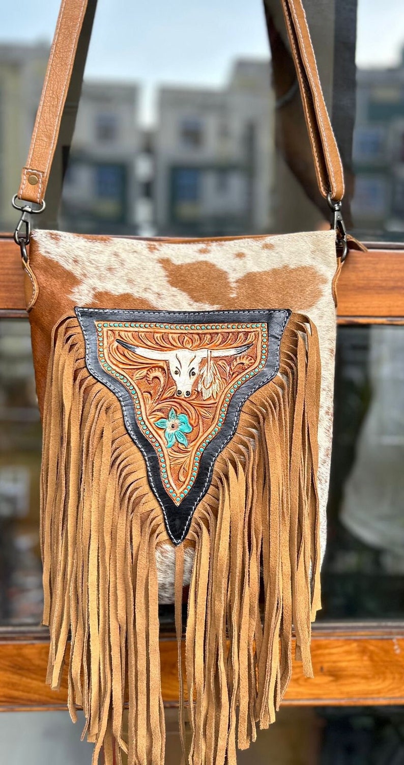 A Cowhide Longhorn Ladies Shoulder Bag-embossed Longhorn Bag Crossbody ...