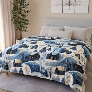 Skandinavische Winterdecke, Vintage Nordic Kunst, Hygge Dekor, verschneite Landschaft Design, sanfter Urlaub Akzent, Dalmalning Stil